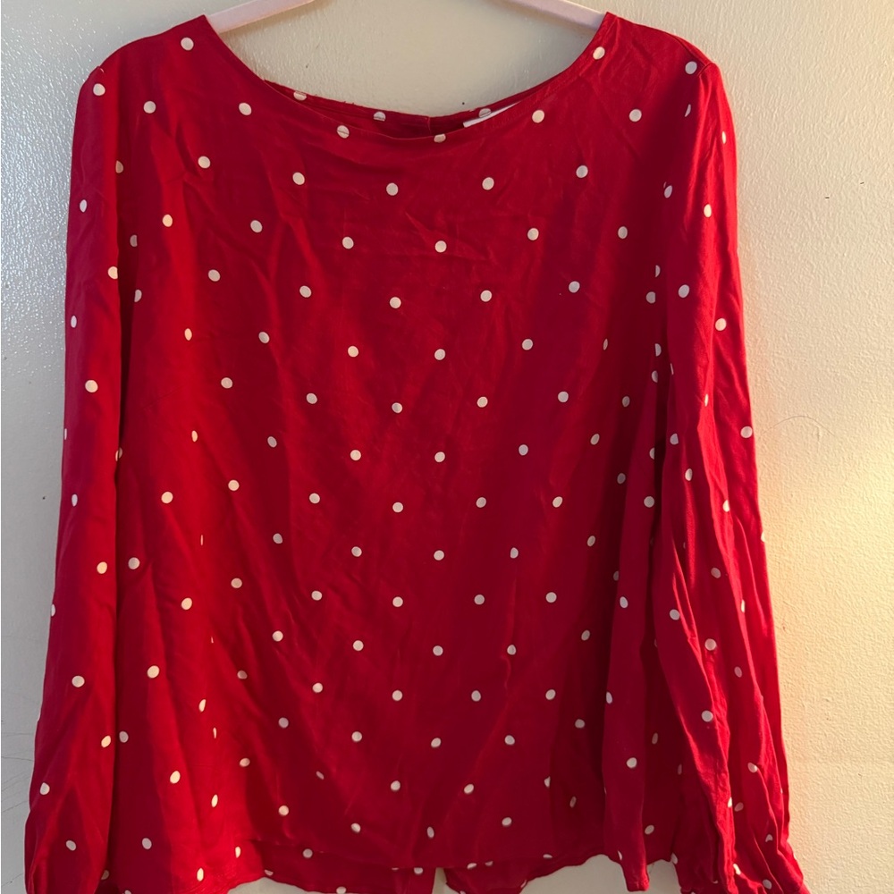 H&M Red Relaxed Blouse with White Accents